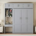 thumbnail image 2 of Queen Size Wall Murphy Bed with Top Cabinet,Shelves  and  Wardrobe, Space Saving Foldable Bed,Gray(old sku:N708S00022E), 2 of 20