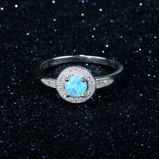 F&L women's 925 sterling Silver engagement silver ring with opal