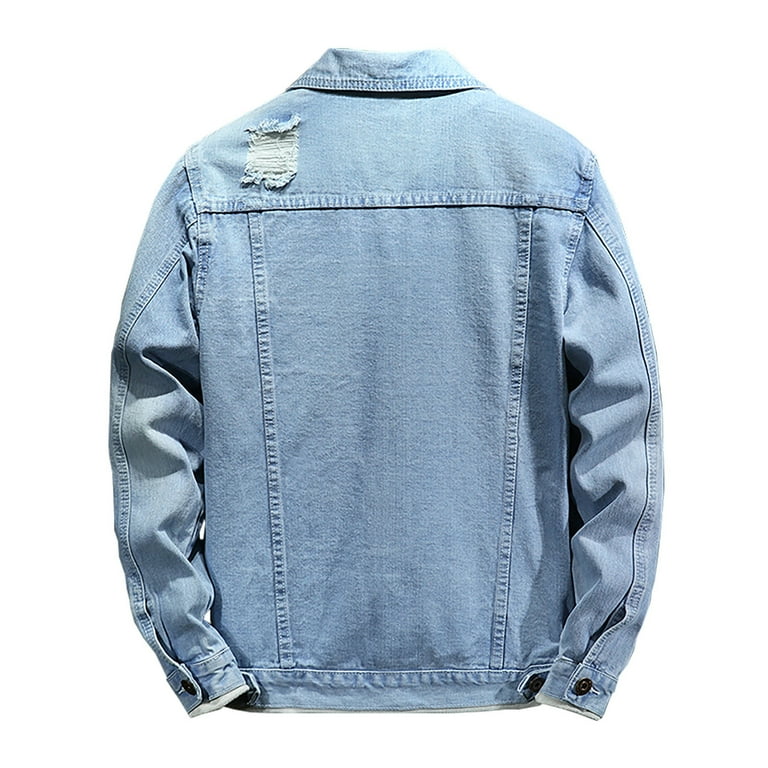 Hinvhai Mens Denim Jacket Ripped Slim Jean Jacket Coat for Men