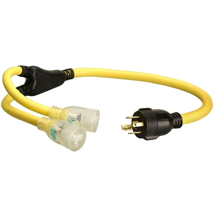 Generator Y Adapter 01934 3-Feet Generator Power Cord Adapter, 10/4 Splitter Y Adapter, L14-30P to (2) 10/3 Lighted 5-20R, This products adds a great value By Coleman Cable ()