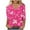 Hot Pink, variant on YUGYXL Women's Fashion Flower Graphic Tees 3/4 Length Sleeve Tshirts Casual V Neck Soft Lightweight Shirts Ladies Tunics Comfy Blouse Holiday Top