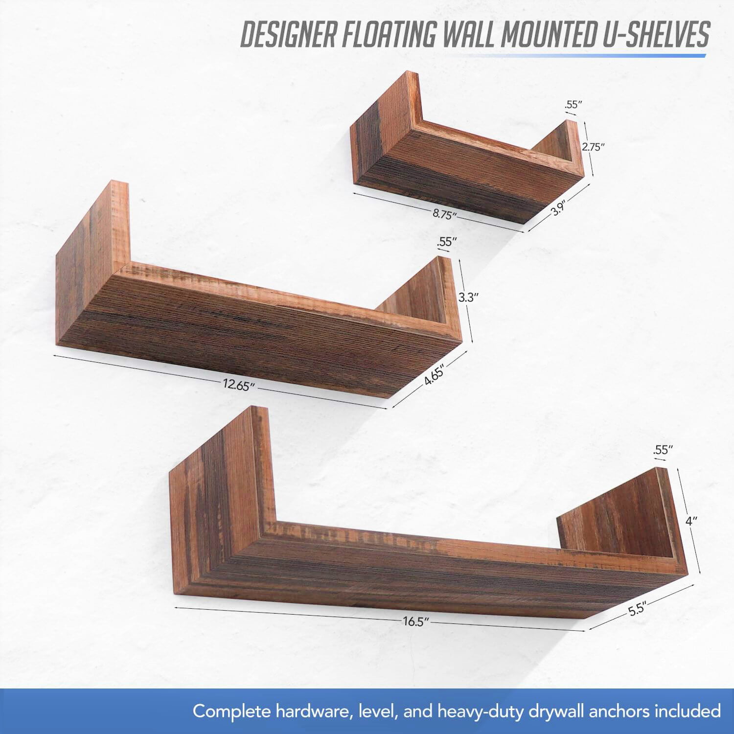 Details about   Under.Stated U Shaped Floating Wall ShelvesRustic MDF boards ShelvingBrown 