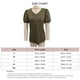 thumbnail image 3 of Camiseta con cuello en V para mujer, manga corta abombada, empalme de encaje, Color puro, holgada, camiseta de verano OD verde L, 3 of 3