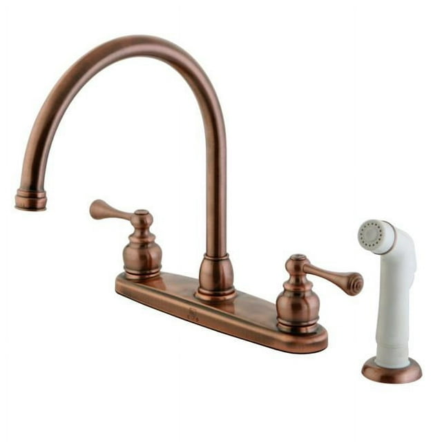 Kingston Brass KB726BL Gooseneck Kitchen Faucet with White Sprayer, Antique Copper