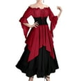 thumbnail image 3 of Busydd Women Dresses Vintage Color Block Gothic Dresses for Women Flowy Tunic Maxi Dress Pleated Medieval Dress for Women M, 3 of 8
