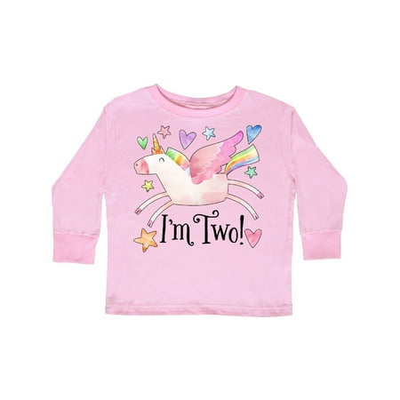 

Inktastic I m 2 Cute Rainbow Unicorn with Stars and Hearts Gift Toddler Boy or Toddler Girl Long Sleeve T-Shirt