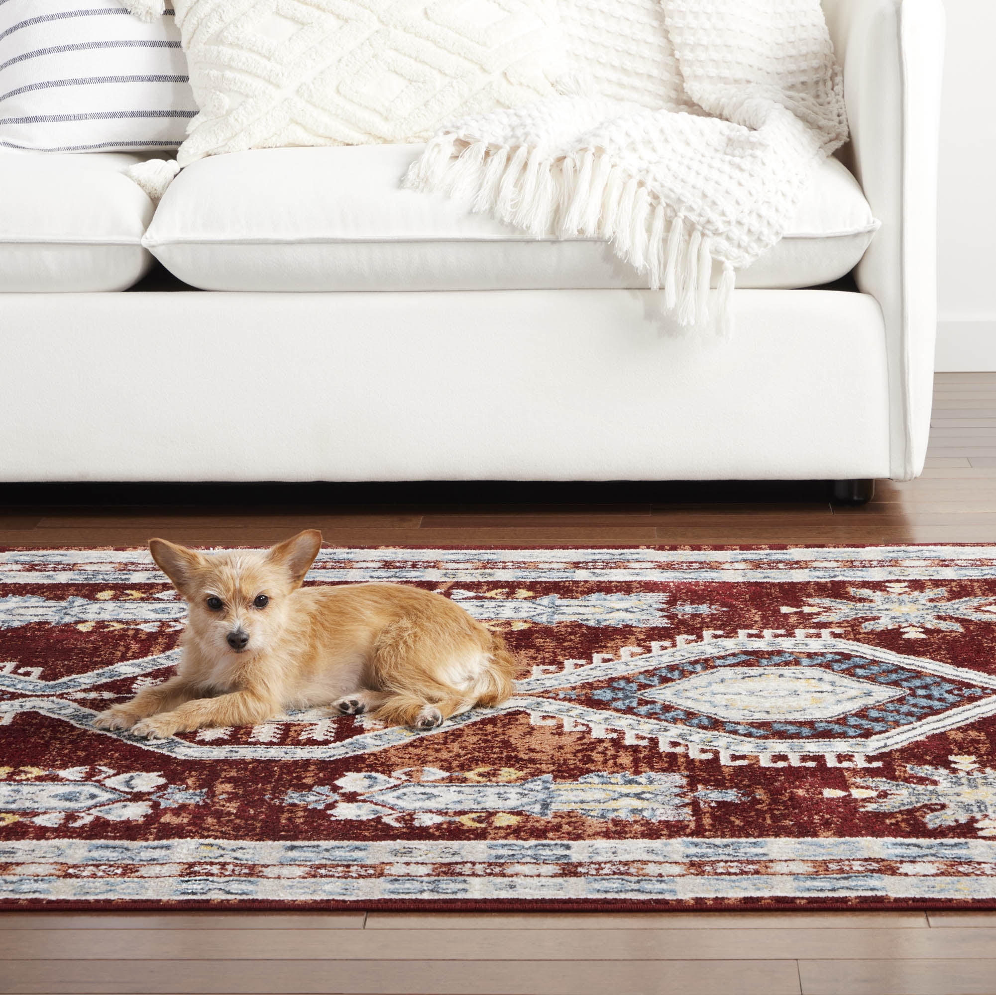 Everwash™ Treasure Saul Southwest Geometric Machine Washable Area Rug, Red/Navy Blue, 5'2"x7'2"