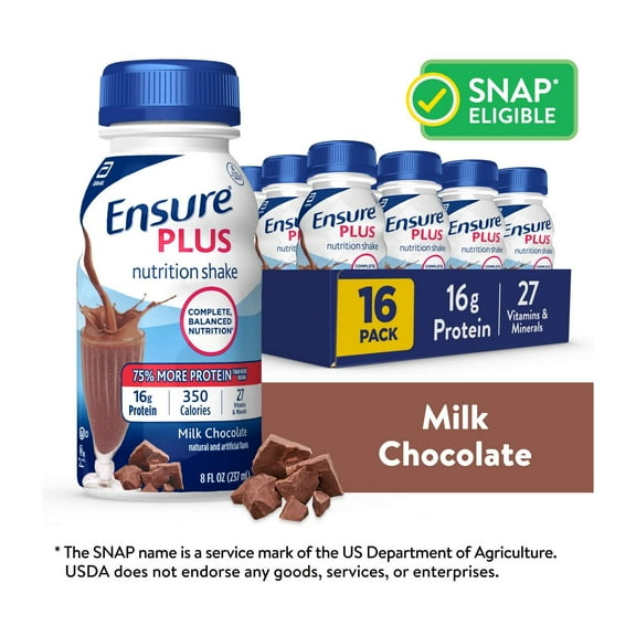 Ensure Plus Meal Replacement Nutrition Shake, Milk Chocolate, 16g Protein, 8 fl oz - 16 Pack