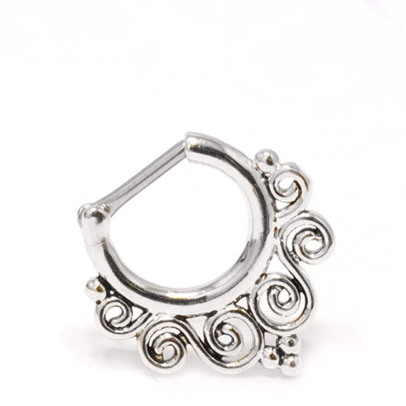 Surgical Steel Hinged Septum Clicker Ring 16 Gauge With Tribal Swirl