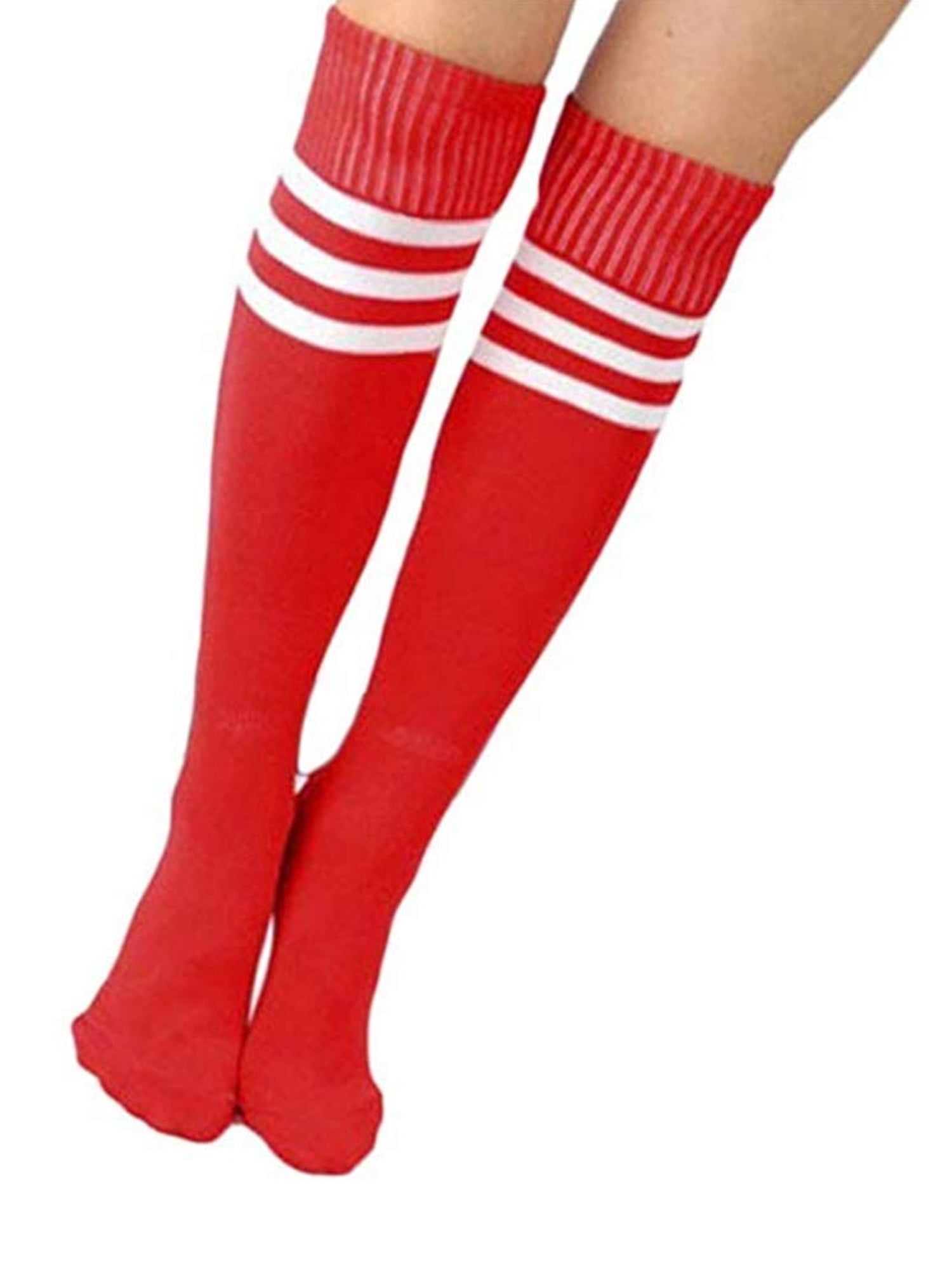 Women Stripe Over Knee High Socks Sport Referee Fancy Dress Tube Sock Gift
