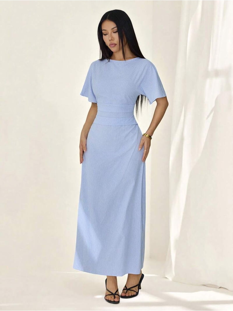short sleeve maxi dress petite Woman Within Petite Printed Short-Sleeve Crinkle Maxi Dress