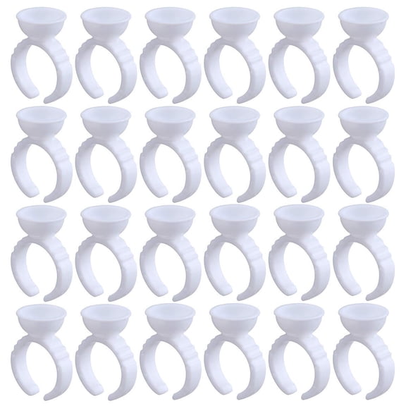 100 Pieces Cup Rings Glue Rings Tattoo Rings Cups Disposable Plastic Nail Art Tattoo Glue Rings Holder Eyelash Extension Rings Adhesive Pigment Holders Finger Hand Beauty Tools (White-100 PCS)