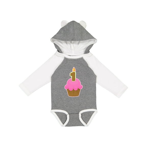 Inktastic Pink 1st Birthday Cupcake Girls Long Sleeve Baby Bodysuit