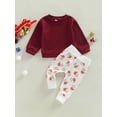 thumbnail image 2 of Arvbitana Infant Baby Girl Boy Christmas Outfits Long Sleeve Solid Color Waffle Pullover + Santa Tree Print Trousers Autumn Casual Suit 2Pcs 0-24M, 2 of 9