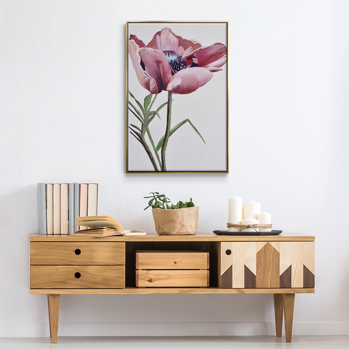 Paris Poppy Framed Premium Gallery Wrapped Canvas - Ready to Hang - 17 x 25 - Gold Floating Frame