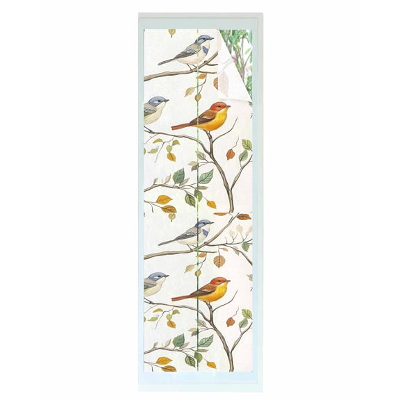 Window Privacy Film Watercolor Bird Stained Glass Window Film Decorative Sun Block Window Cover Spring Multicolored Leaf Plant Branch Window Clings Static Adhesive Sticker for Bathroom 23.6"x78.7"