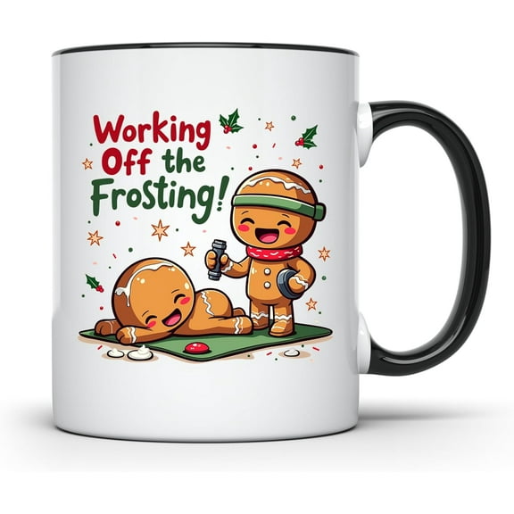 Funny Coffee Mug - Working Off the Frosting Mug - Gingerbread Fitness Humor Cup - Christmas Holiday Themed Mug - Cute Workout Mug - 11 Ounce - Enjoy Your Favorite Beverage with Style - CCMUG13217