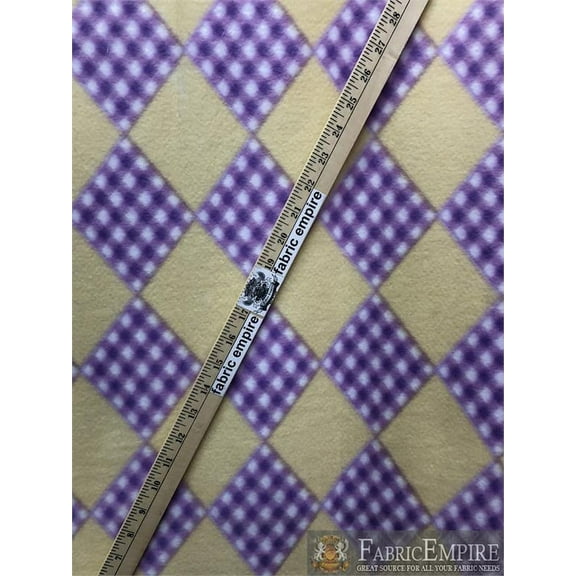 Fleece Fabric Printed ANTI PILL TARTAN PURPLE YELLOW BACKGROUND