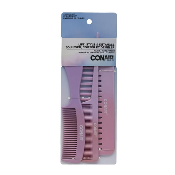 Conair 3 pk Lift, Style & Detangle Comb Set