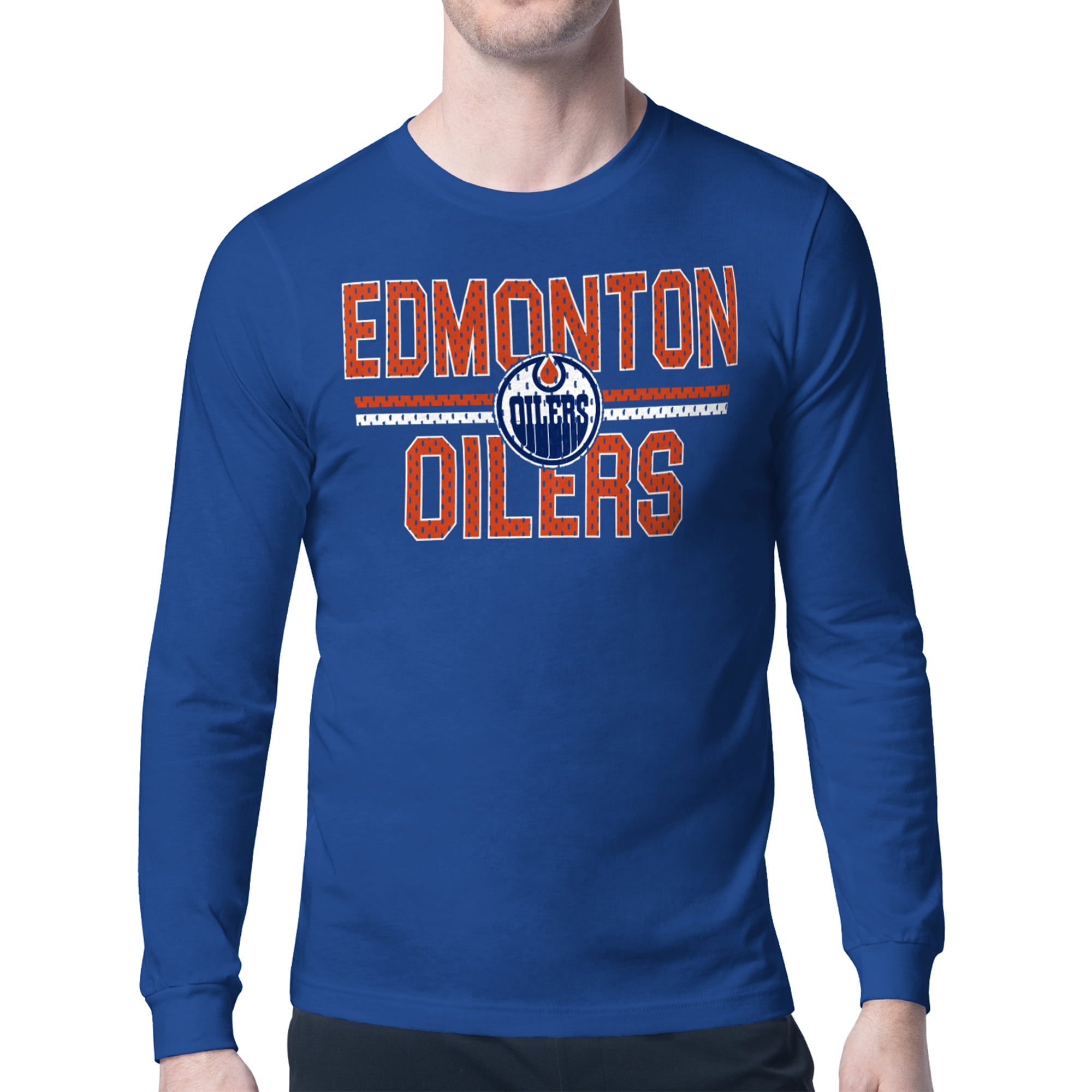 Men's Starter Royal Edmonton Oilers Mesh Look Team Name Long Sleeve T-Shirt