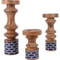 thumbnail image 5 of Mela Artisans Candle Holders for Pillar Candles Set of 3, Mango Wood Candle Holder Set with Enamel Print, 6"x9"x12", 5 of 8
