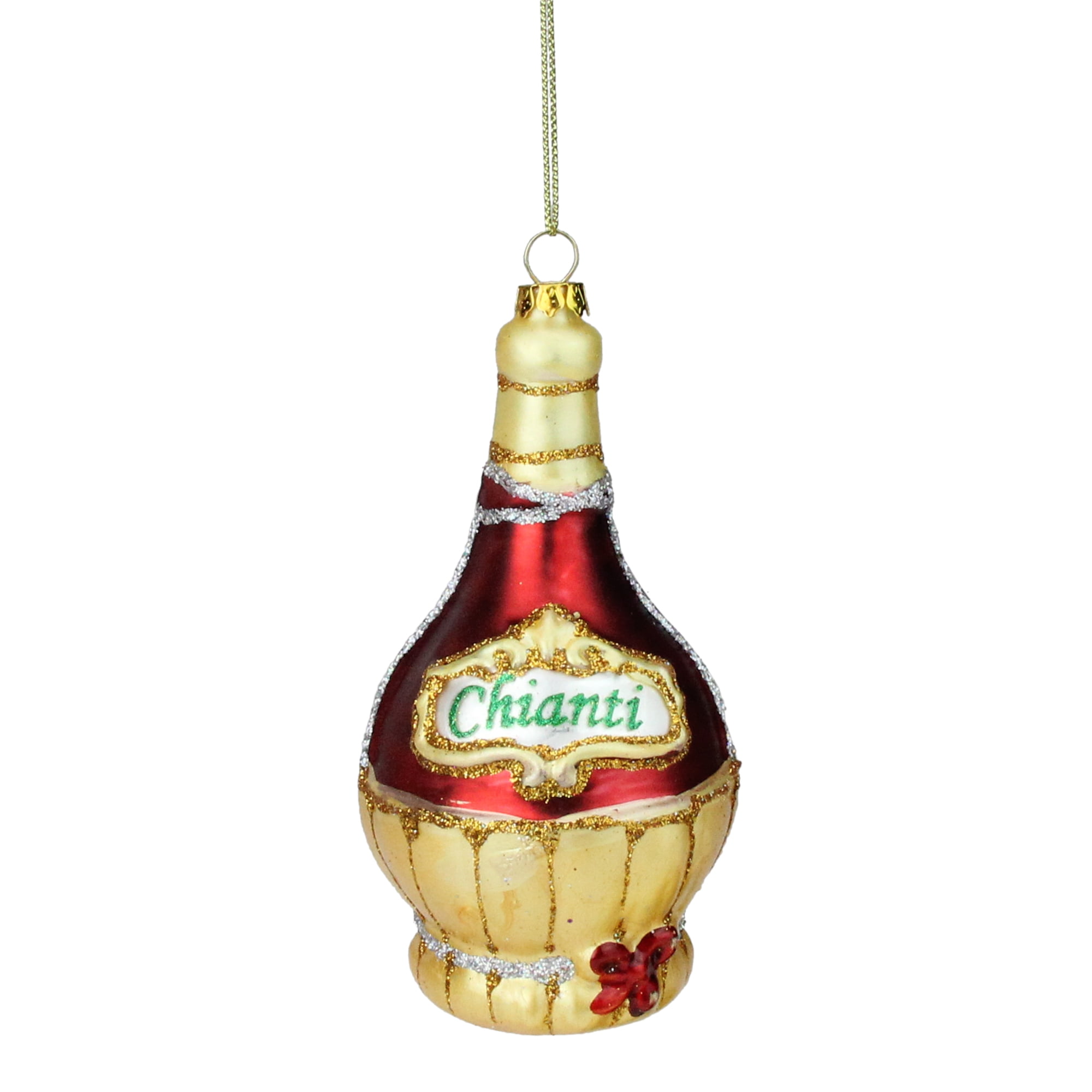 5 Red and Gold Chianti Wine Bottle Glass Christmas Ornament Walmart