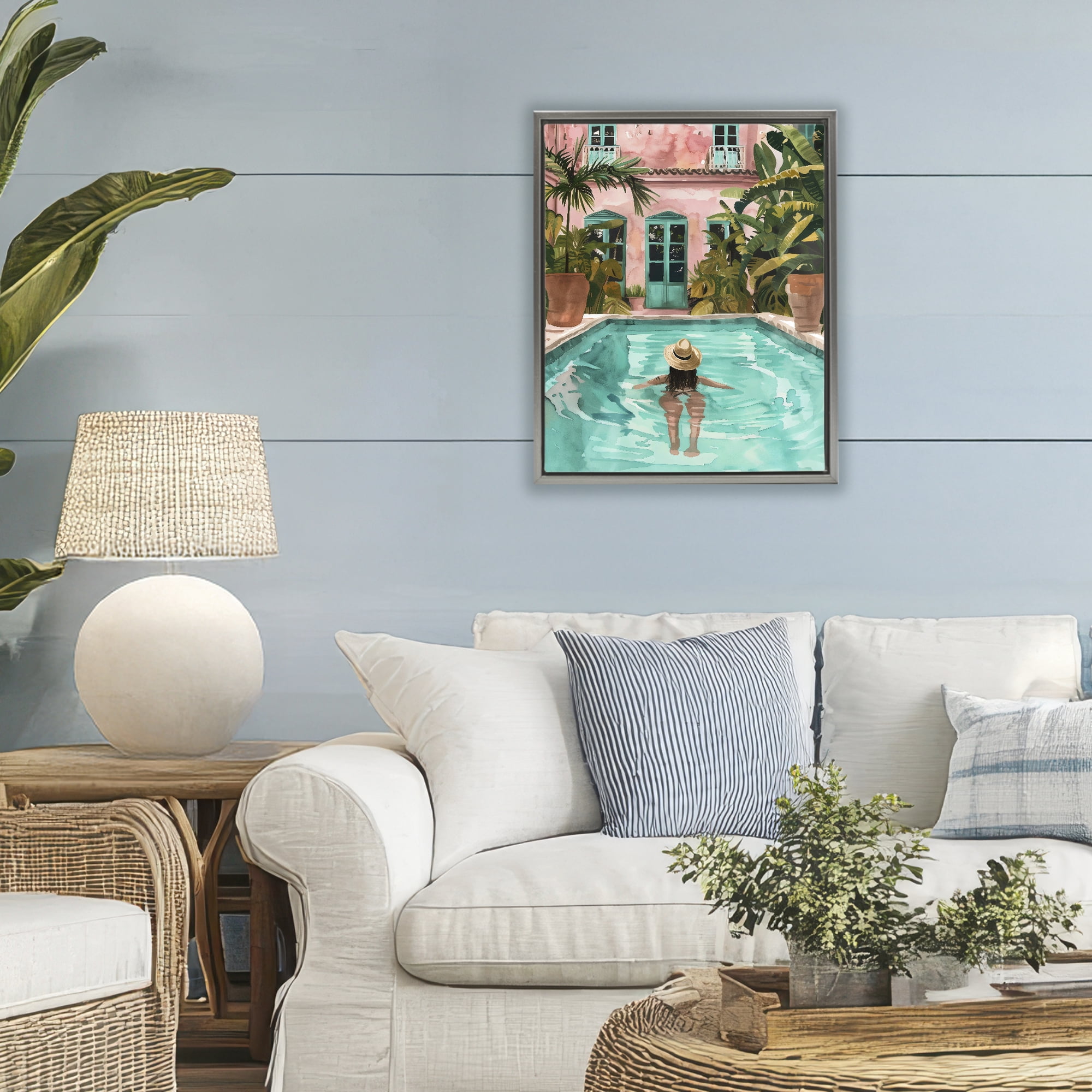 Stupell Industries Girl Swimming In Pool Gray Framed Floater Canvas Wall Art, design by The Prints Vibe