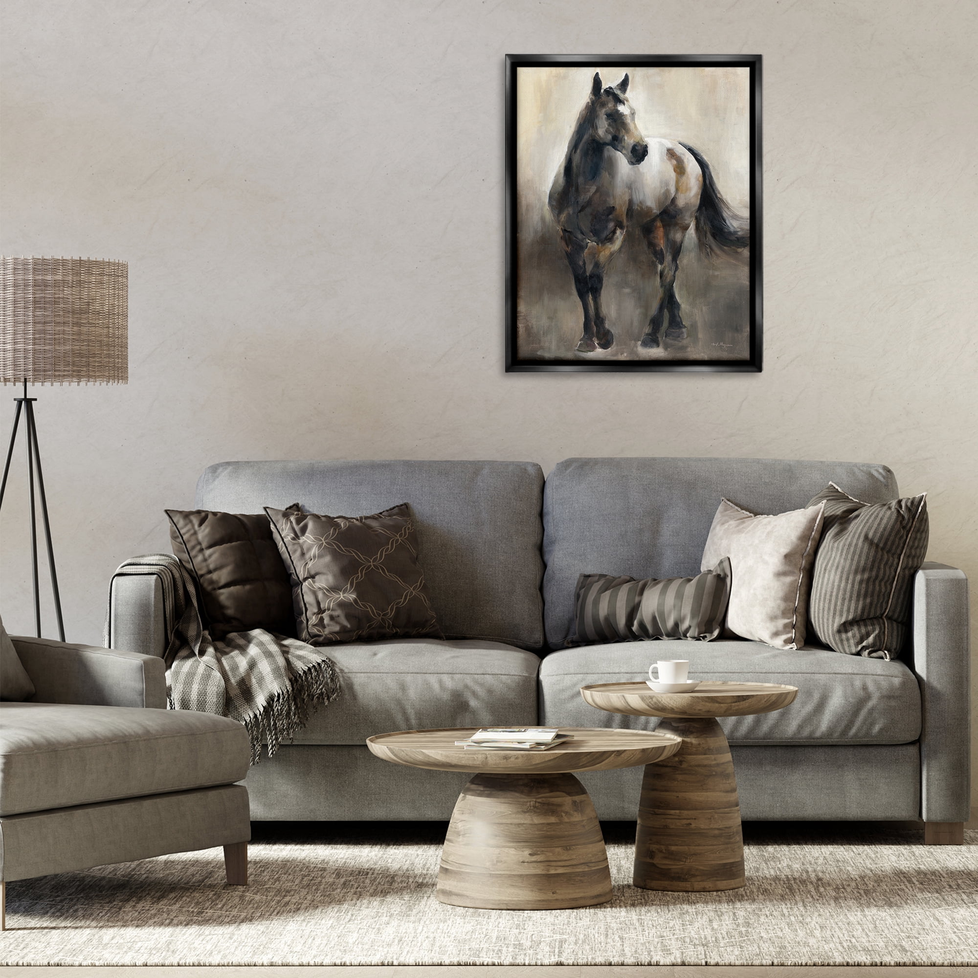 Stupell Industries Copper & Nickel Horse Animals Painting Black Floater Framed Canvas Art Print Wall Art, 25 x 31