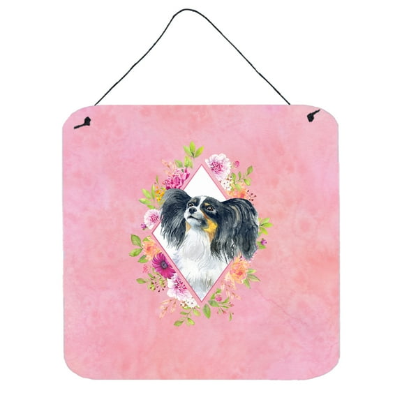 Carolines Treasures CK4165DS66 Papillon Pink Flowers Wall or Door Hanging Prints 6x6 multicolor
