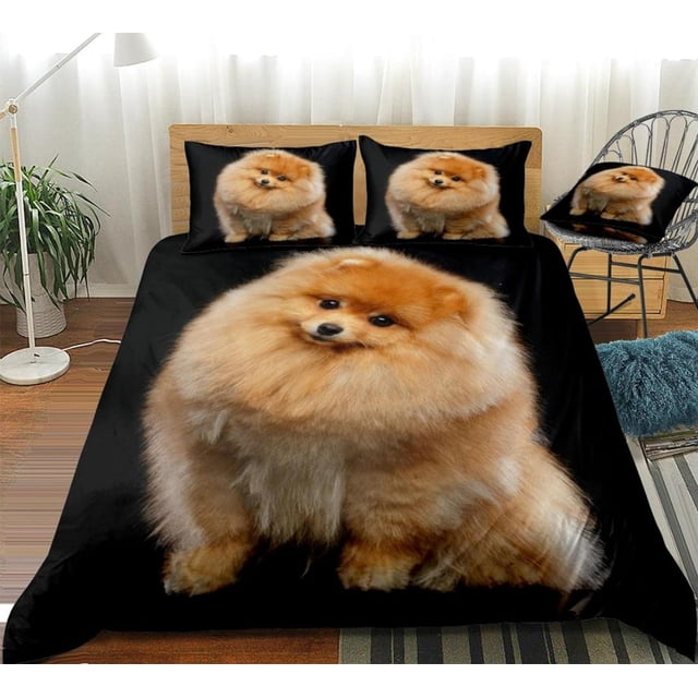 LAICAIW 3D Printed Bedding Cute Animal Dog 94x79 Inch Set for Children Teens Pattern Duvet Cover Set with 2 Pillowcases Microfiber Quilt Cover with Zipper Closure Double