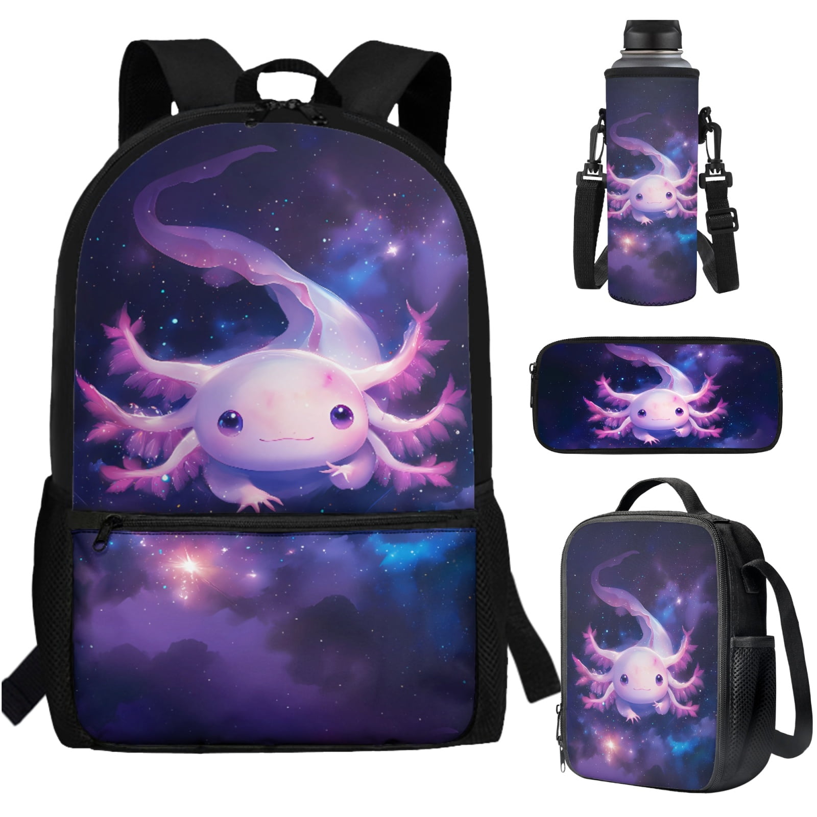 Yuyamidu Axolotl School Backpack for Girls 8-10 with Lunch Bag