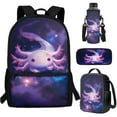 thumbnail image 7 of Yuyamidu Axolotl Bookbag with Lunch Box for Girls 5-6 Galaxy Backpack and Lunch Bag Pencil Case Water Bottle Cover Cute School Bags for Kids 2nd Grade Middle School Book Bag Set of 4, 7 of 7