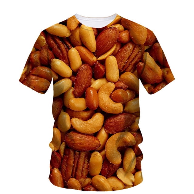 Imprimé Noix Hip Hop Été T-Shirt à Manches Courtes pour Hommes Alternative Drôle Décontracté Tendance Qualité Col Rond Haut