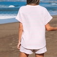 thumbnail image 4 of Stichou Women's Summer 2 Piece Outfits Striped Short Sleeve Top and Drawstring Shorts Loungewear Matching Set Pink XL, 4 of 4