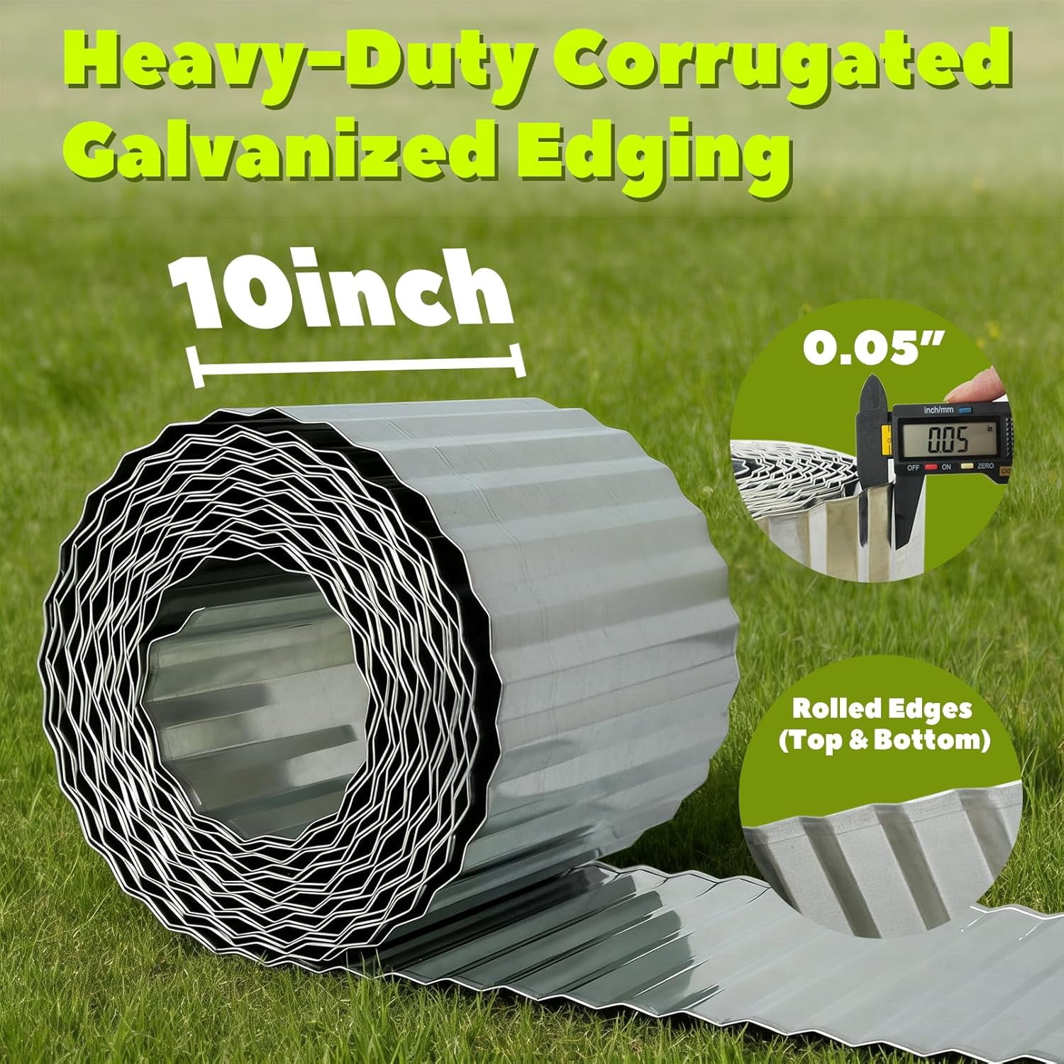 Tramull Corrugated Garden Edging Border,10" x 60' Landscape Paver Edging, Tall Landscape Edging, Fence for Garden, Flower Bed, Lawn and Landscape Edging (Silver)