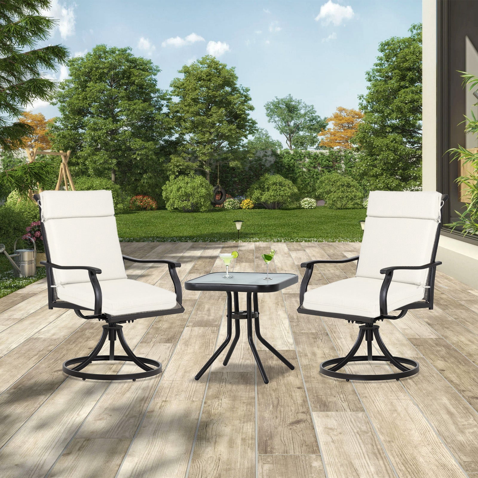 Aoodor High-Back Outdoor Dining Chair Cushion Set, Fade-Resistant Polyester Fabric, Water-Repellent TPU Coating, 37x20x2.8 Inches (Set of 2)