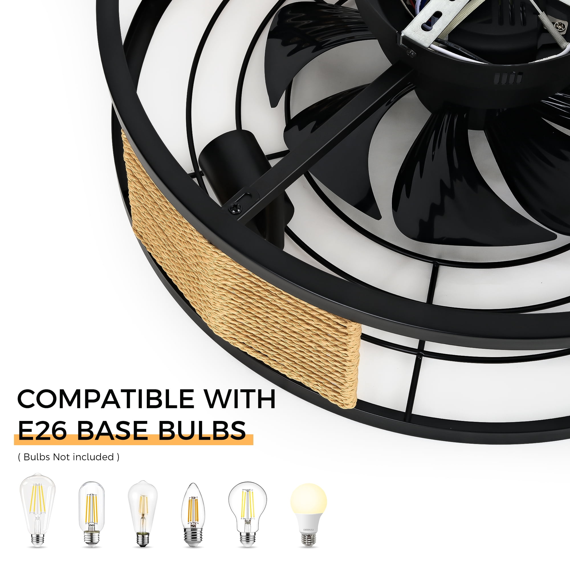 Ltmate 20 in. Indoor Black 100-240 V with Remote Control Rattan Cage Ceiling Fan with Light