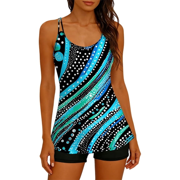 HOMBOM Womens Modest Tankini Swimsuits Two Piece Boyshorts Swimwear Tummy Control Floral Bathing Suit for Adult,Black,L