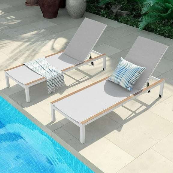 Grand Patio Steel 4 Adjustable Position and Portable Wheels Outdoor Chaise Lounge - Set of 2