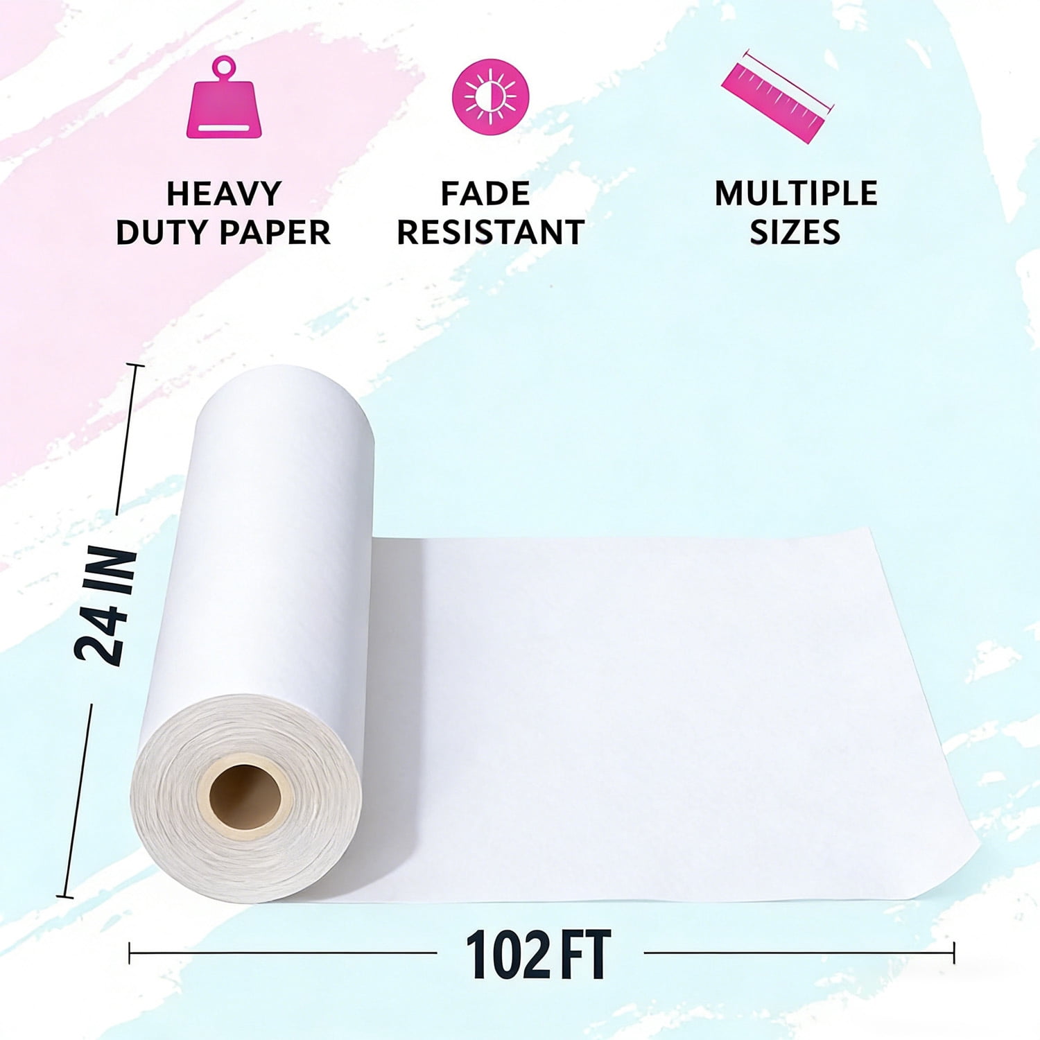 Teddy Run Jumbo Kraft Paper Roll - White - 24" x 1220" (102') - Suitable for Packing - Moving - Shipping - Crafts - Wall Art - Bulletin Boards - Floor Covering - Table Runner