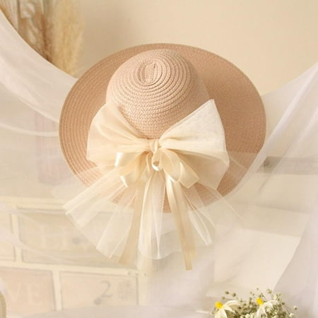 

Bullpiano Summer Baby Fashion Sweet Breathable Straw Weave Sun Hat Handwork Cute Kids Beach Capsunscreen Caps Bow Seaside Holiday