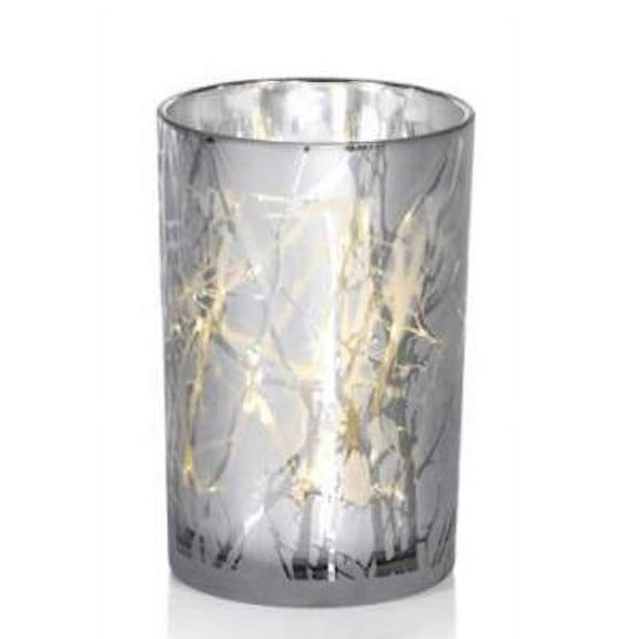 Large Silver Plated Frosted Branch LED Glass Hurricane by Zodax