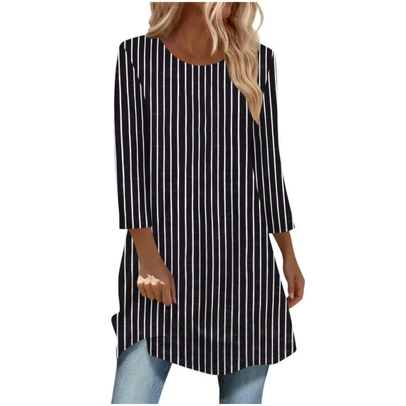 Fashion Fall Saving Women's Fall Shirts Women's Fashion 3/4 Sleeve Blouse Crewneck Tshirt Long Top With Curved Bottom My Items