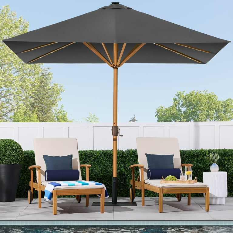 best gray patio umbrella with lights Best Choice Products 9ft Deep Square Solar LED Lighted Patio Umbrella w/ Faux Wood Texture, UV-Resistant