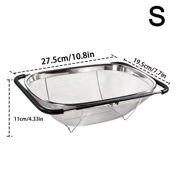 Expandable Stainless Steel Filter Over the Sink Colander Strainer Basket, Sink Strainer with Rubber Grip Home Kitchen Essentials Size S