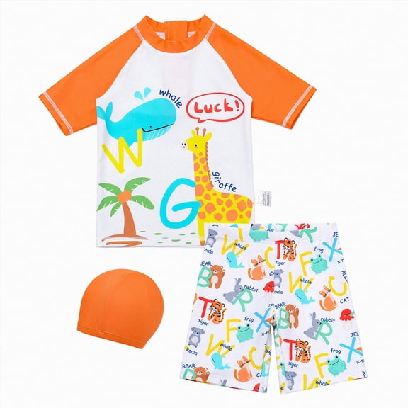 NOLDARES Baby Boy Two piece Swimsuit Sun Protection Rash Guard Swimwear Infant Beach Swimwear(Orange,3-4 Years)