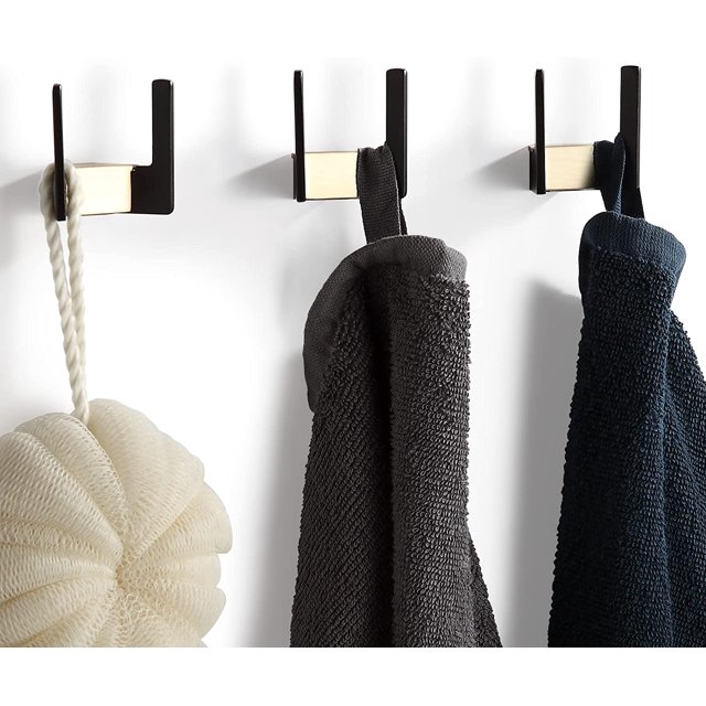 Lot de 3 crochets muraux ou adhésifs pour salle de bain et cuisine - Dorés et noirs