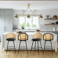 thumbnail image 3 of ANMINY Rattan Swivel Bar Stools, 26" Counter Height Set of 3, Upholstered Chairs Barstools with Full Back and Metal Legs Modern PU Fabric Seat for Kitchen Island, 3 of 10