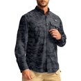 thumbnail image 2 of Camisas de pesca con protección solar de manga larga, camisas de viaje y trabajo para hombre, camisas con botones UPF50 o más y bolsillos con cremallera (camuflaje gris grande), 2 of 5