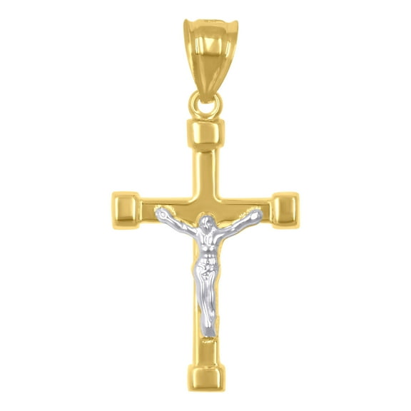 10k Two-tone Gold Unisex Inri Crucifix Cross Religious Charm Pendant Pendant Necklace for Men Women